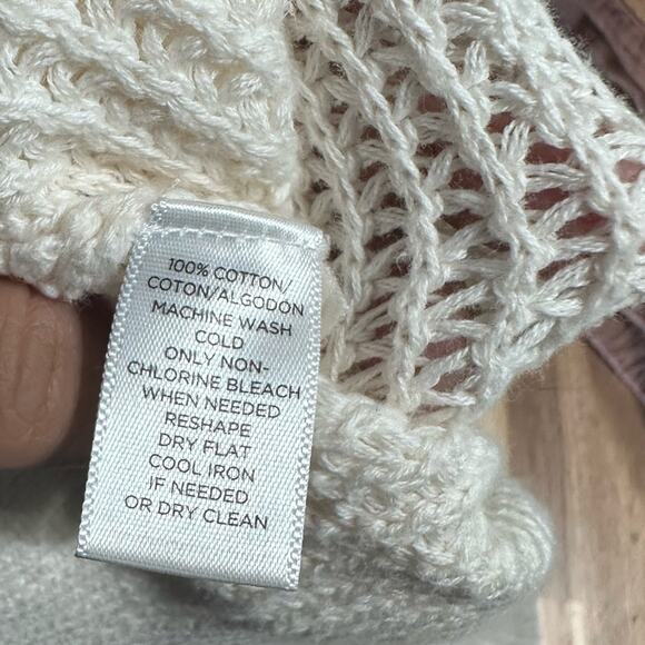 LOFT Ivory Open Knit Sweater – Bell Sleeves & Bow Tie Detail - Picture 2 of 9